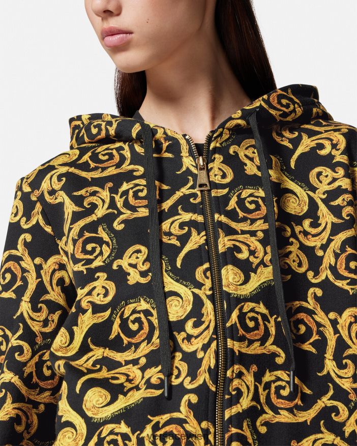 schwarzes Gold Sketch-Couture-Hoodie Versace Frauen Kleidung 8N4XJD2175