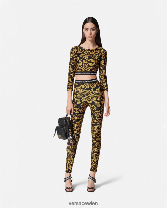 schwarzes Gold Skizzieren Sie Couture-Leggings Versace Frauen Kleidung 8N4XJD2178