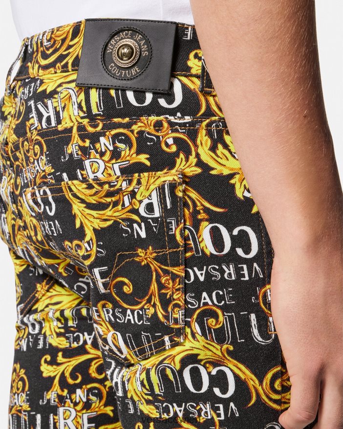 schwarzes Gold Slim-Fit-Jeans mit Logo-Couture-Logo Versace Männer Kleidung 8N4XJD2429