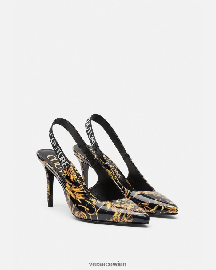 schwarzes Gold Slingback-Pumps mit Logo-Couture Versace Frauen Schuh 8N4XJD2308