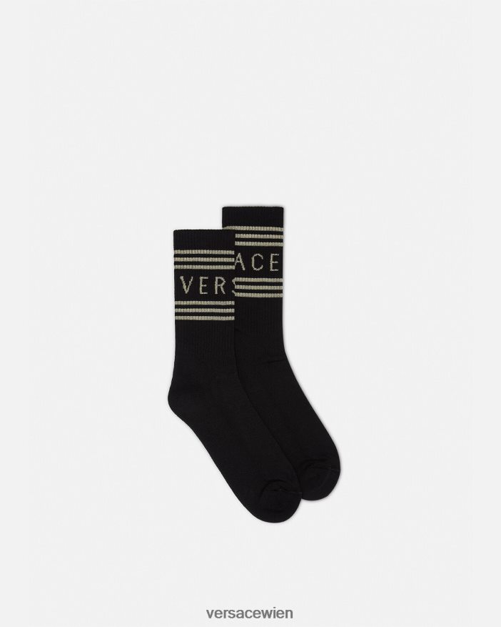schwarzes Gold Socken mit 90er-Jahre-Vintage-Logo Versace Frauen Unterwäsche und Strandbekleidung 8N4XJD1103