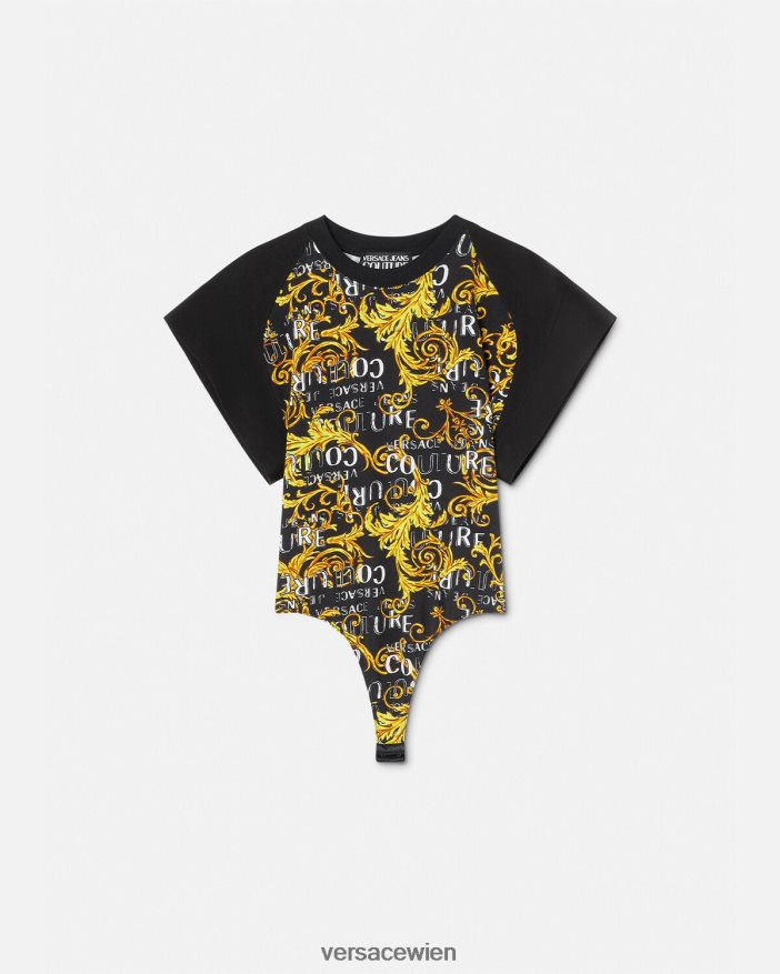 schwarzes Gold T-Shirt mit Logo-Couture-Bodysuit Versace Frauen Kleidung 8N4XJD2208