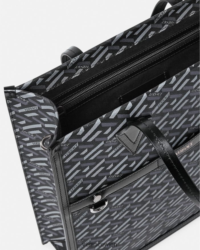 schwarzgrau Große La Greca-Tragetasche mit Signatur Versace Männer Taschen 8N4XJD1476