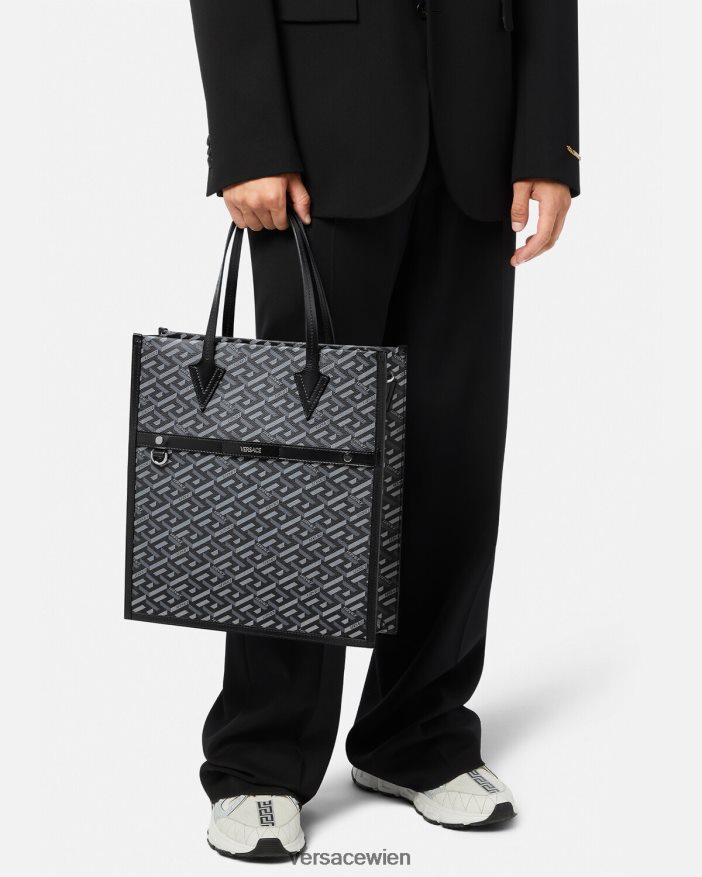 schwarzgrau Große La Greca-Tragetasche mit Signatur Versace Männer Taschen 8N4XJD1476