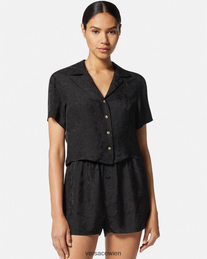 schwarzgrau Kurz geschnittenes Pyjama-Oberteil aus Barocco-Jacquard Versace Frauen Unterwäsche und Strandbekleidung 8N4XJD1028