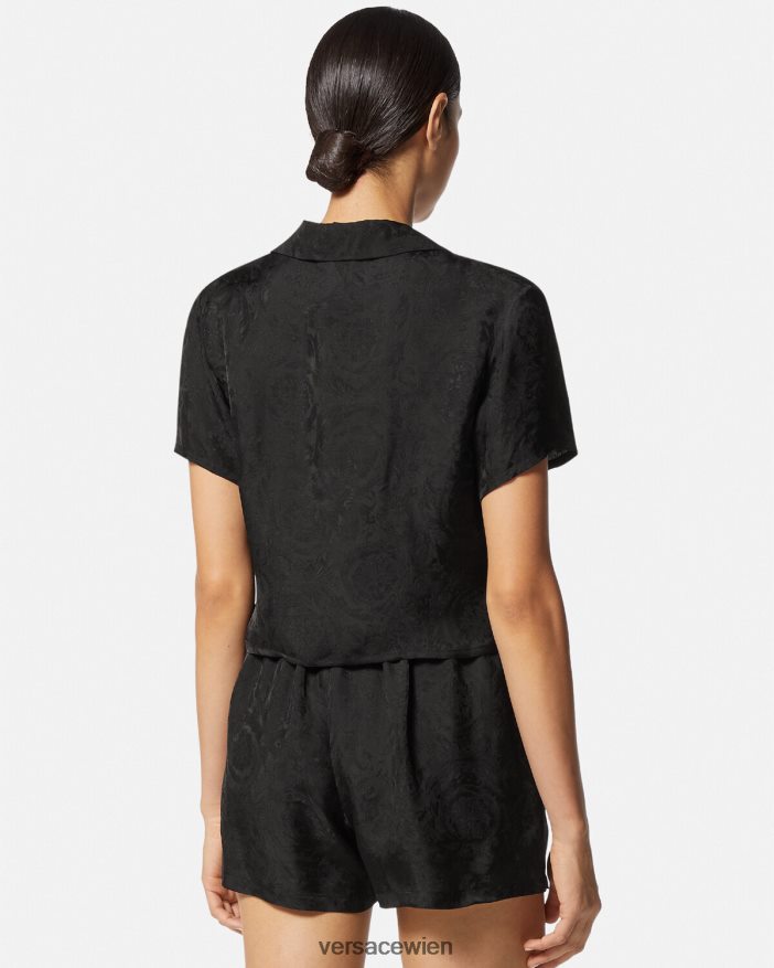 schwarzgrau Kurz geschnittenes Pyjama-Oberteil aus Barocco-Jacquard Versace Frauen Unterwäsche und Strandbekleidung 8N4XJD1028