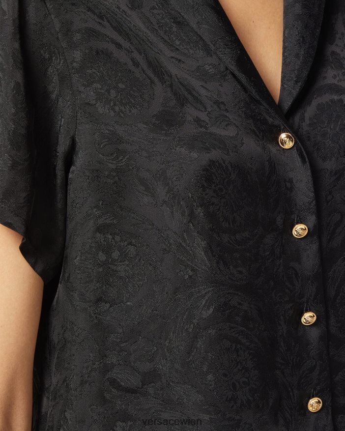 schwarzgrau Kurz geschnittenes Pyjama-Oberteil aus Barocco-Jacquard Versace Frauen Unterwäsche und Strandbekleidung 8N4XJD1028