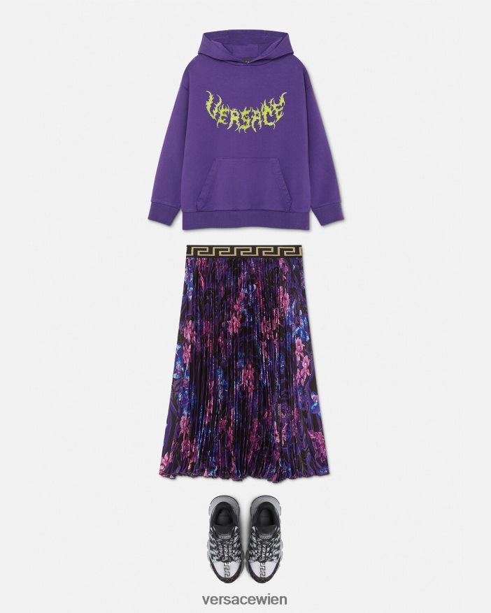 violett  bedruckt Faltenrock im Orchideen-Barocco-Stil Versace Kinder Kleidung 8N4XJD2006
