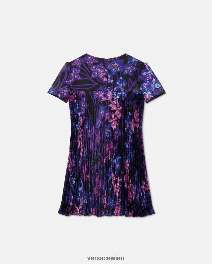 violett  bedruckt Kleid mit Falten im Orchideen-Barocco-Stil Versace Kinder Kleidung 8N4XJD2007