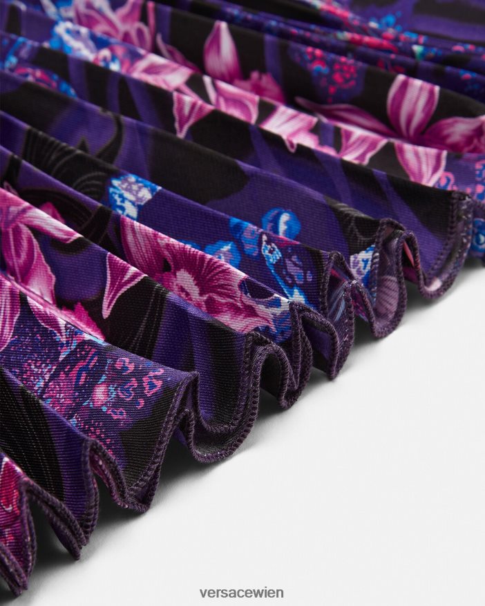 violett  bedruckt Kleid mit Falten im Orchideen-Barocco-Stil Versace Kinder Kleidung 8N4XJD2007