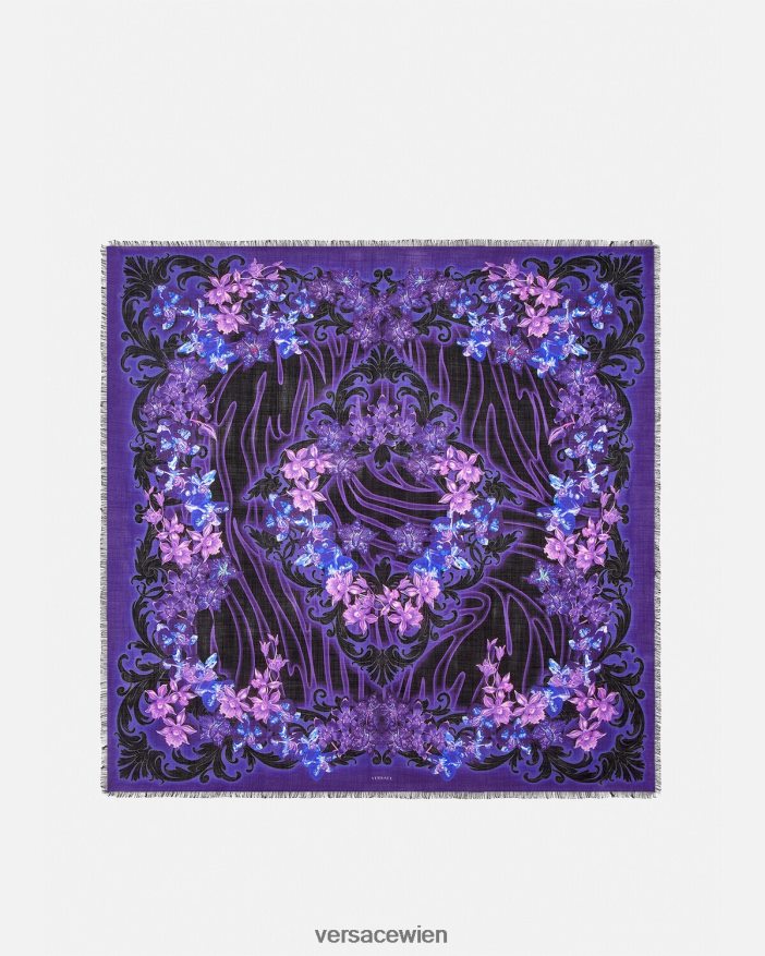 violett  bedruckt Orchideenfarbener Schal aus einer Wollmischung im Barocco-Stil Versace Frauen Zubehör 8N4XJD924