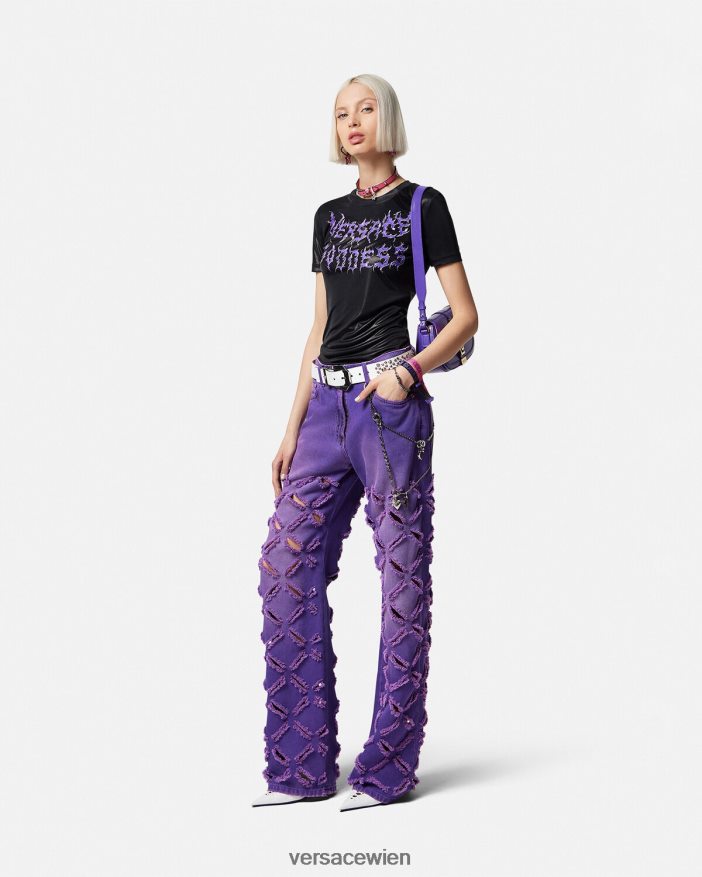 violett Jeans mit geschlitzter Medusa Versace Frauen Kleidung 8N4XJD207