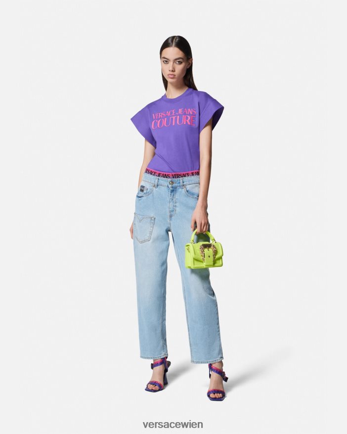 violett T-Shirt mit Logo-Body Versace Frauen Kleidung 8N4XJD2163