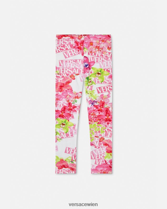 weiß  bedruckt Logo-Orchideen-Leggings Versace Kinder Kleidung 8N4XJD1974