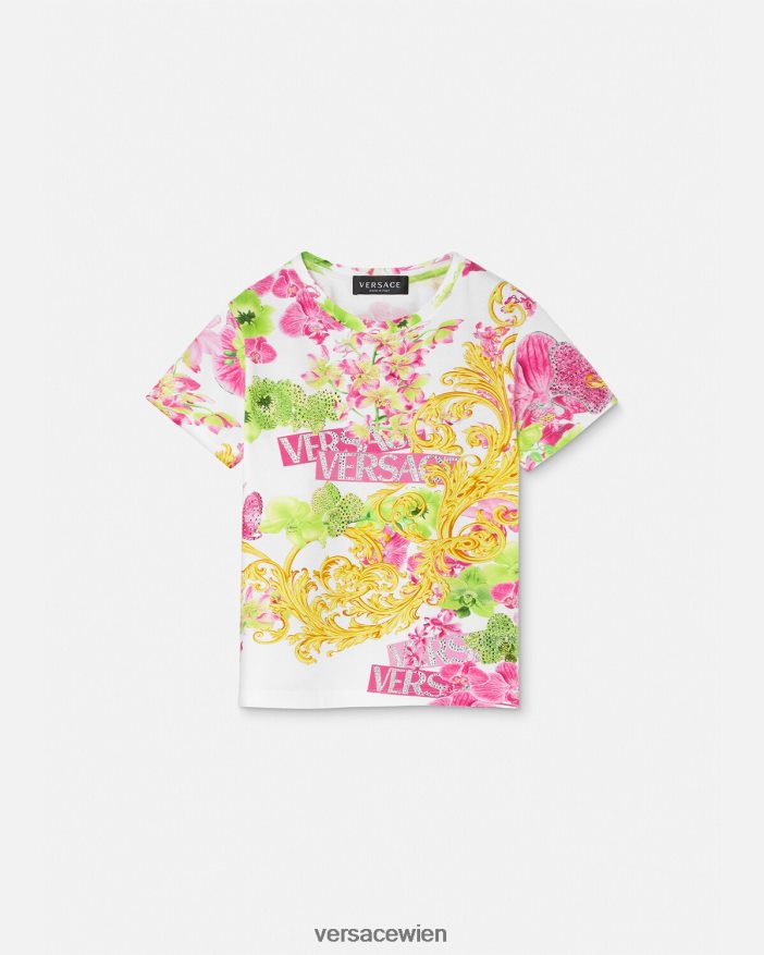 weiß  bedruckt Logo-Orchideen-T-Shirt Versace Kinder Kleidung 8N4XJD1970