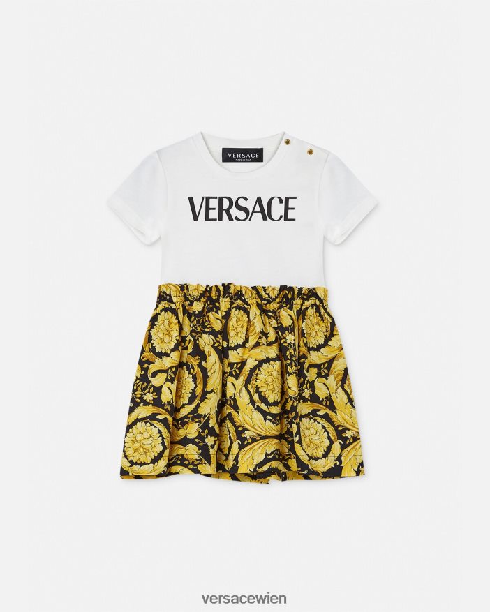weiß  bedruckt T-Shirt-Kleid für Babys im Barocco-Stil Versace Kinder Kleidung 8N4XJD1858