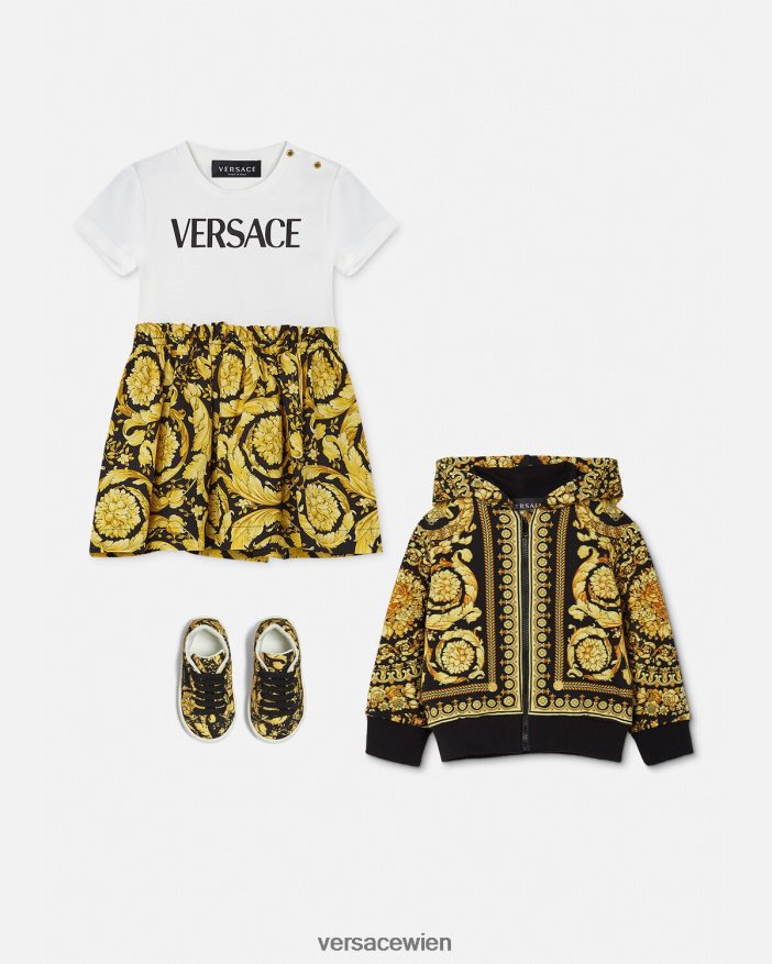 weiß  bedruckt T-Shirt-Kleid für Babys im Barocco-Stil Versace Kinder Kleidung 8N4XJD1858