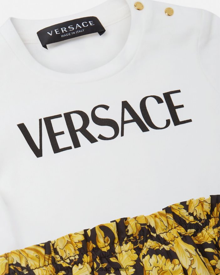 weiß  bedruckt T-Shirt-Kleid für Babys im Barocco-Stil Versace Kinder Kleidung 8N4XJD1858
