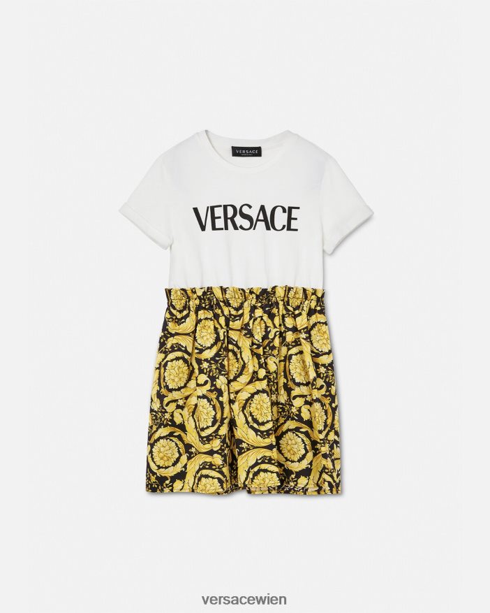 weiß  bedruckt T-Shirt-Kleid im Barocco-Stil Versace Kinder Kleidung 8N4XJD1953