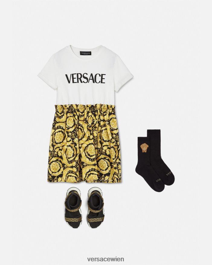 weiß  bedruckt T-Shirt-Kleid im Barocco-Stil Versace Kinder Kleidung 8N4XJD1953