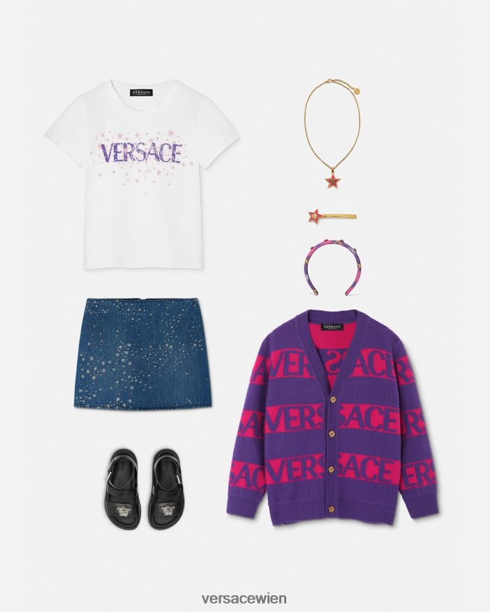 weiß  bedruckt T-Shirt mit Logo-Sternen Versace Kinder Kleidung 8N4XJD1951