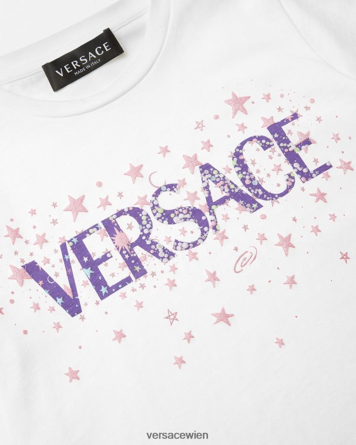 weiß  bedruckt T-Shirt mit Logo-Sternen Versace Kinder Kleidung 8N4XJD1951
