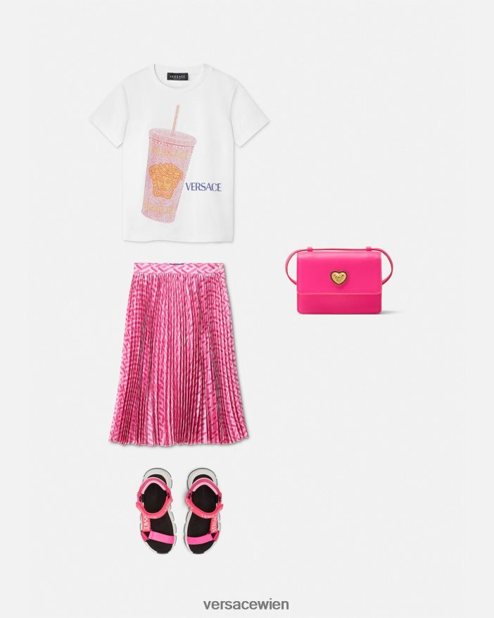 weiß  bedruckt T-Shirt mit Reisebecher-Logo Versace Kinder Kleidung 8N4XJD2018