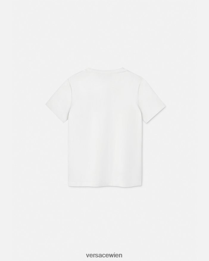 weiß  bedruckt T-Shirt mit Sicherheitsnadel Versace Kinder Kleidung 8N4XJD2008