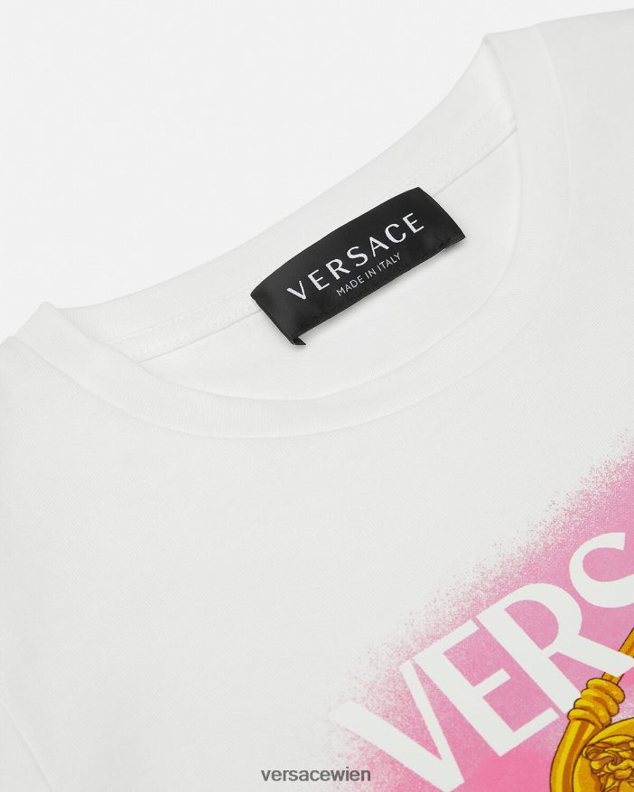 weiß  bedruckt T-Shirt mit Sicherheitsnadel Versace Kinder Kleidung 8N4XJD2008