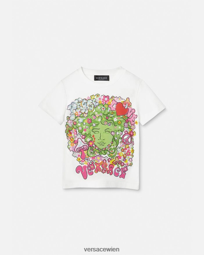 weiß  bedruckt „Frieden  Liebe“-Medusa-T-Shirt Versace Kinder Kleidung 8N4XJD2002