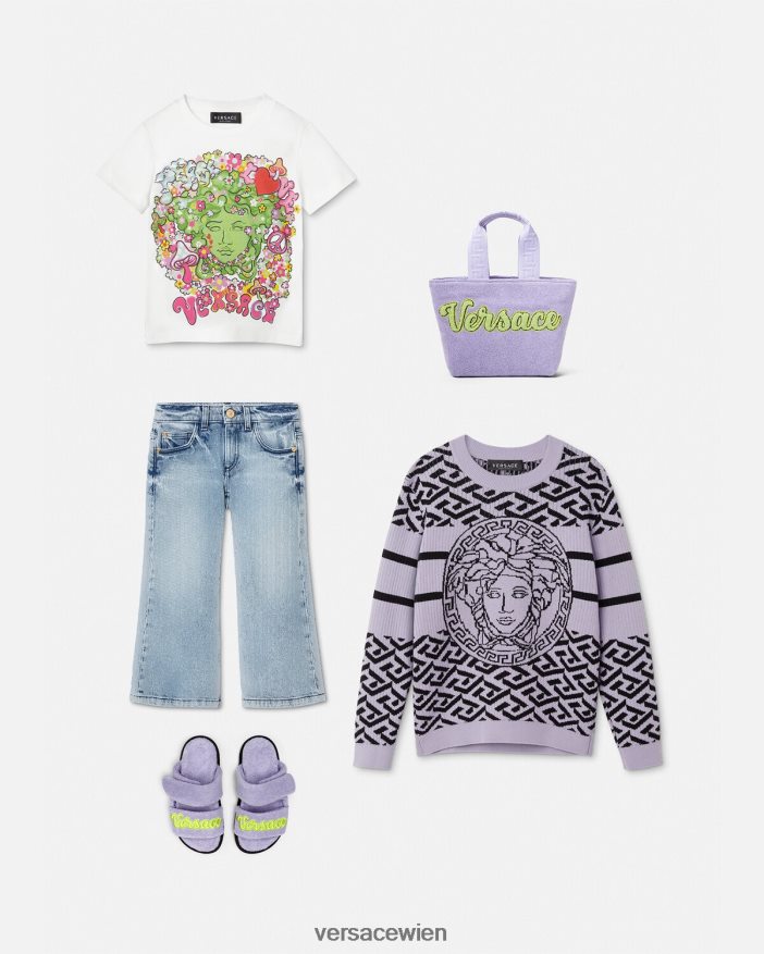 weiß  bedruckt „Frieden  Liebe“-Medusa-T-Shirt Versace Kinder Kleidung 8N4XJD2002