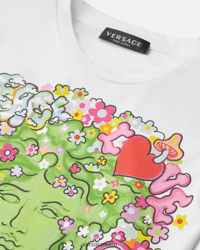 weiß  bedruckt „Frieden  Liebe“-Medusa-T-Shirt Versace Kinder Kleidung 8N4XJD2002