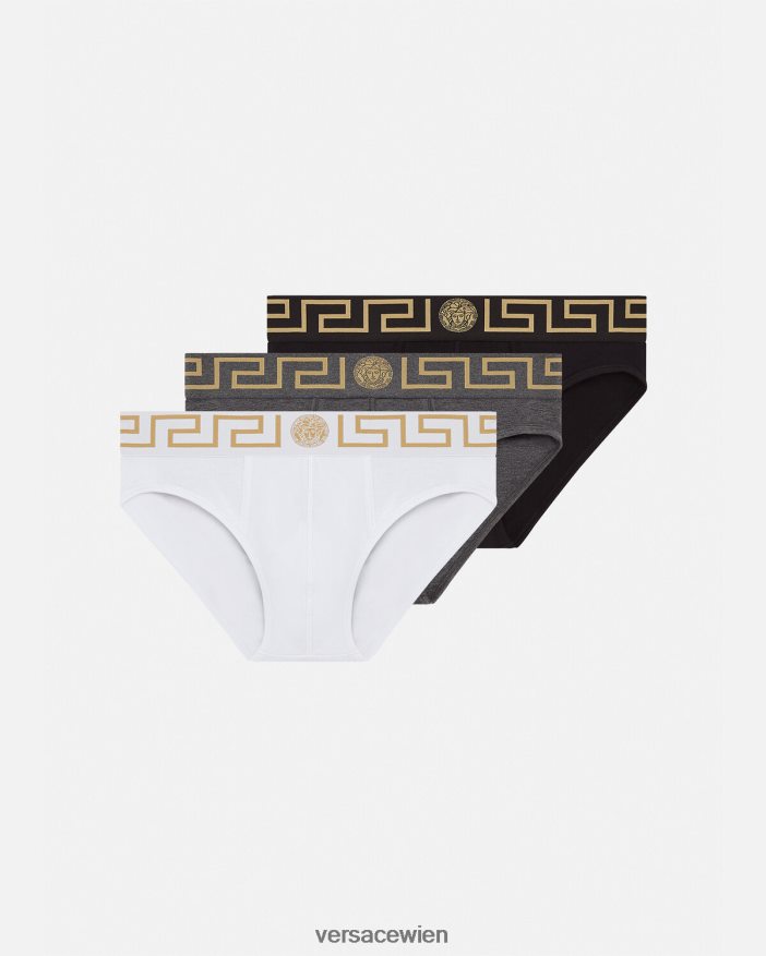 weiß  schwarz  grau Slips mit Greca-Bordüre im 3er-Pack Versace Männer Unterwäsche und Strandbekleidung 8N4XJD1779