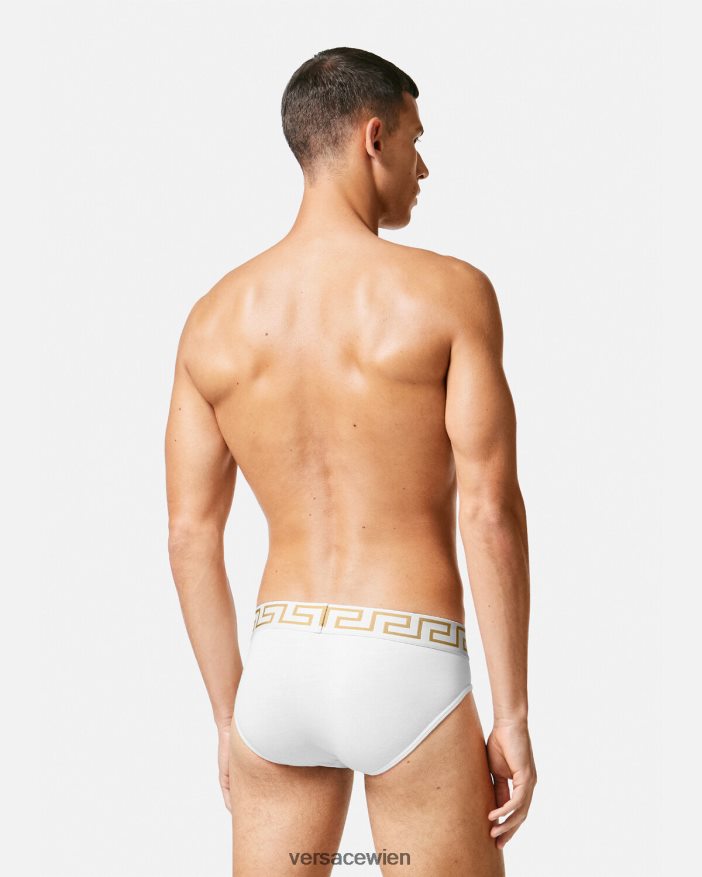 weiß  schwarz  grau Slips mit Greca-Bordüre im 3er-Pack Versace Männer Unterwäsche und Strandbekleidung 8N4XJD1779