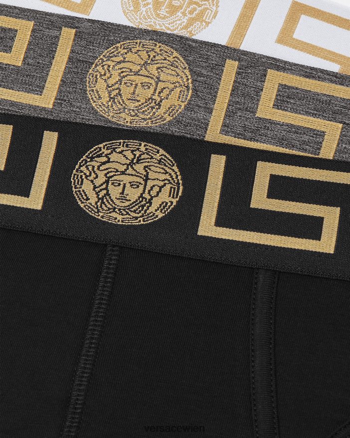 weiß  schwarz  grau Slips mit Greca-Bordüre im 3er-Pack Versace Männer Unterwäsche und Strandbekleidung 8N4XJD1779