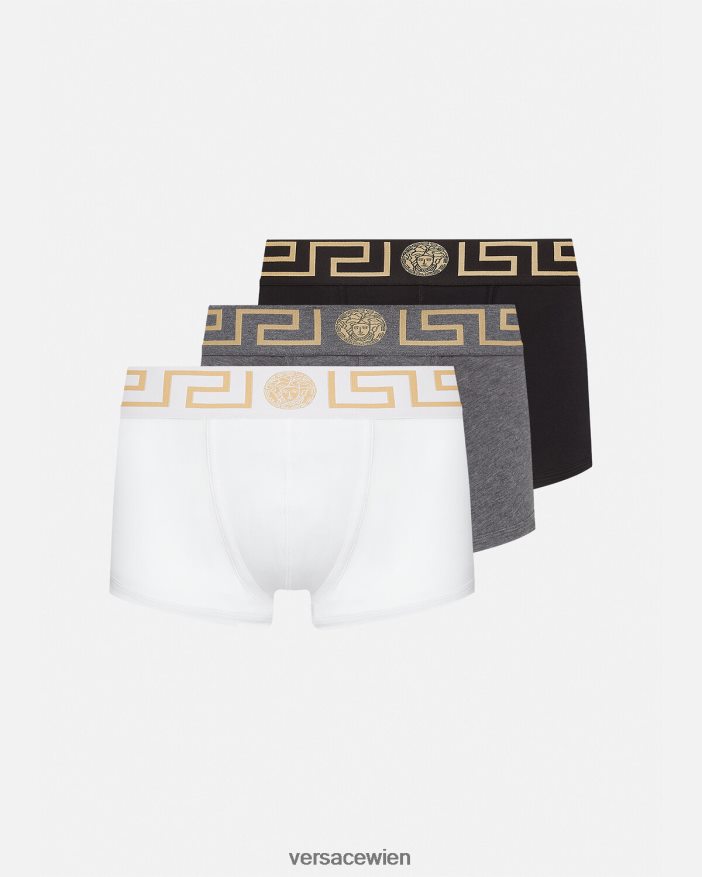 weiß  schwarz  grau Unterhosen mit Greca-Bordüre im 3er-Pack Versace Männer Unterwäsche und Strandbekleidung 8N4XJD1751