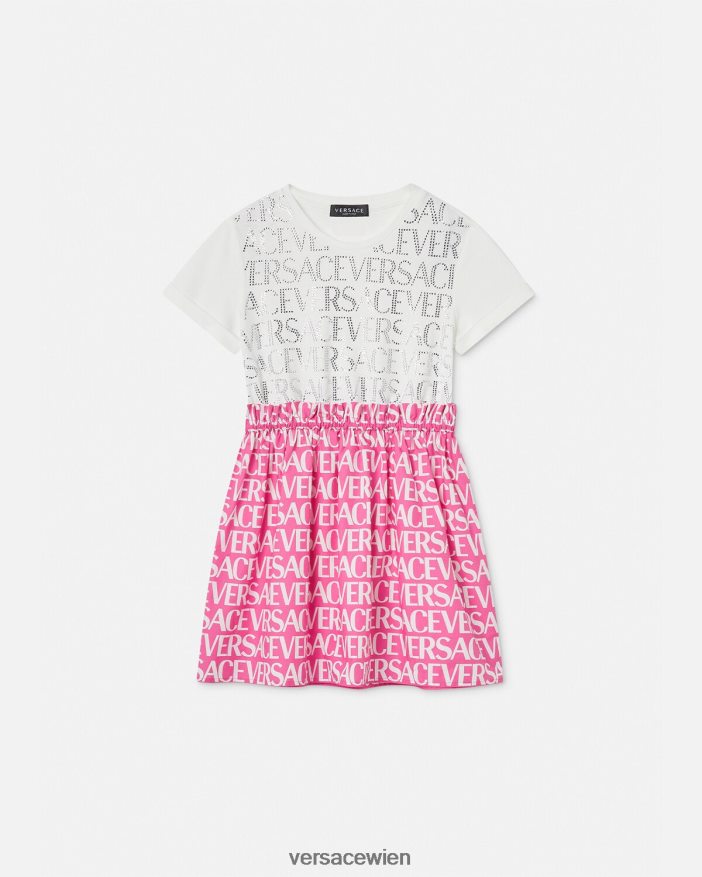 weiß und rosa Allover-Kleid Versace Kinder Kleidung 8N4XJD1980