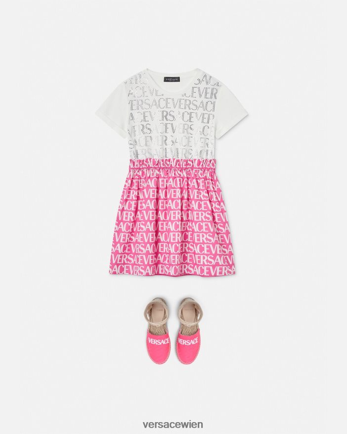 weiß und rosa Allover-Kleid Versace Kinder Kleidung 8N4XJD1980