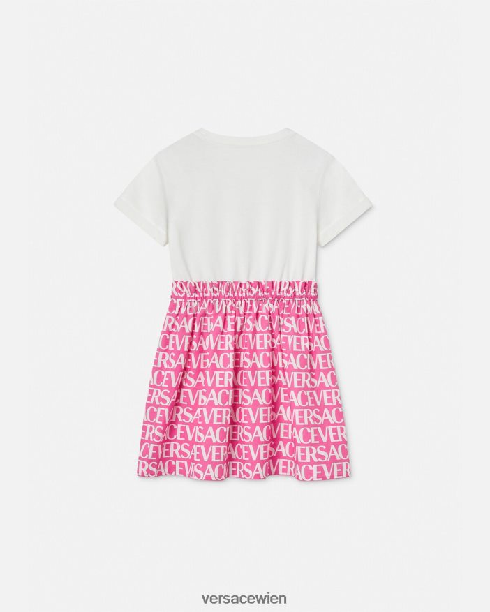 weiß und rosa Allover-Kleid Versace Kinder Kleidung 8N4XJD1980